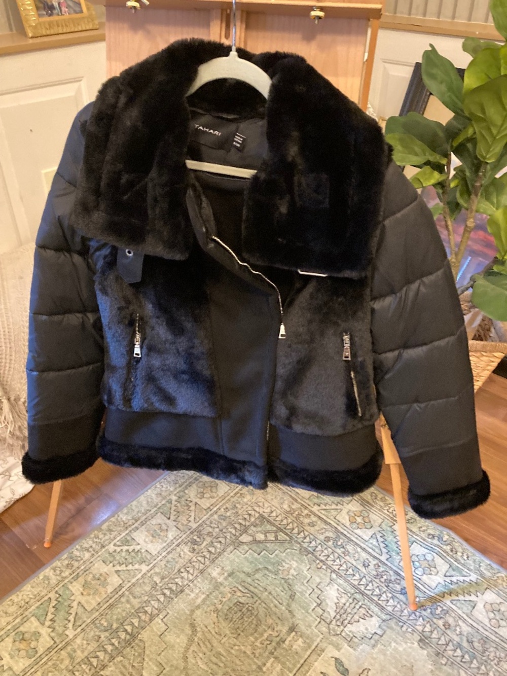 NWOT Tahari biker jacket fur trimmed